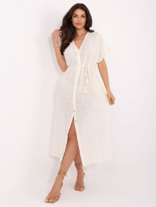 Rochie de vară oversize bej cu curea și buzunare