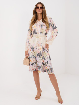 Rochie bej evazată cu imprimeu floral