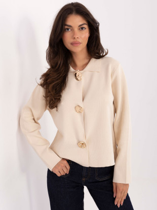 Pulover elegant bej cu guler și închidere cu capse