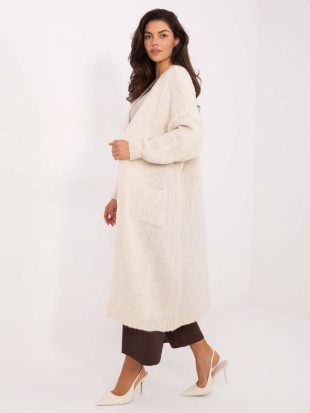 Cardigan bej lung cu buzunare