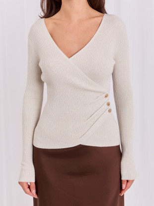 Pulover bej elegant cu decolteu petrecut