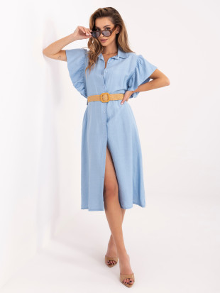 Rochie midi evazată bleu cu curea