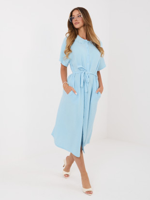 Rochie midi evazată bleu cu curea