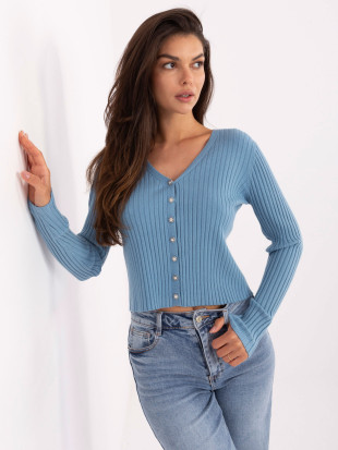 Pulover elegant albastru cu decolteu în V