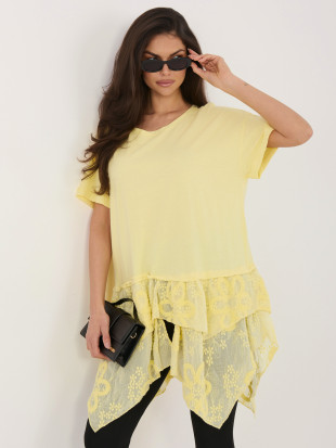 Bluză galbenă din bumbac cu volan și broderie