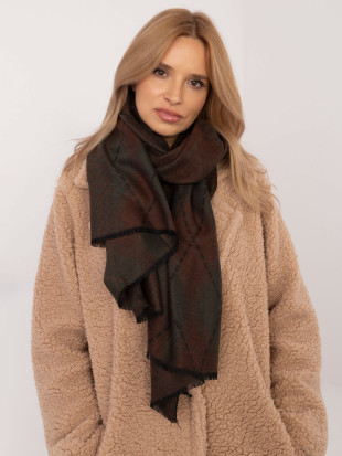 Eșarfă khaki din viscoză cu model geometric