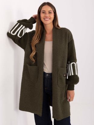 Cardigan khaki stilat cu buzunare și mâneci bufante