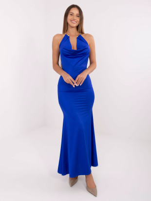 Rochie maxi cobalt cu decolteu tip cascadă