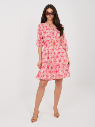 Rochie corai cu curea și volane