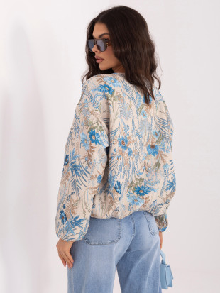 Geacă bomber albastră cu imprimeu floral, fără glugă