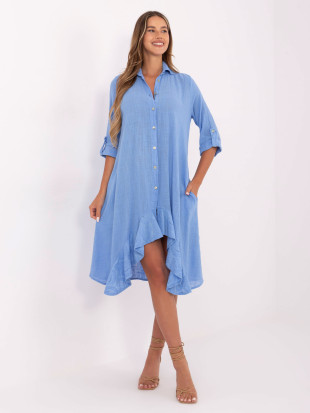 Rochie asimetrică albastră cu mâneci 3/4