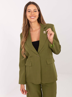 Sacou elegant verde măsliniu cu broșă