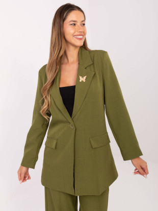 Sacou elegant verde măsliniu cu căptușeală și broșă
