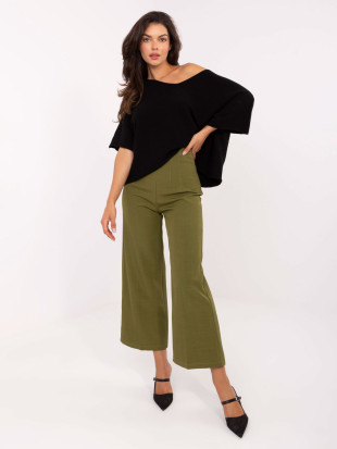 Pantaloni eleganți largi în culoare verde măsliniu
