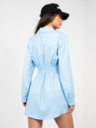 Rochie-cămașă mini cu dungi și guler, albastră