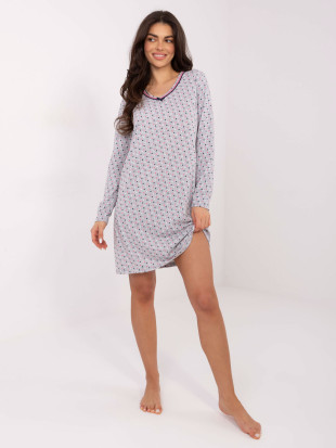 Cămașă de noapte gri cu mâneci lungi și fundiță
