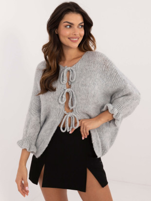 Pulover gri elegant cu legare