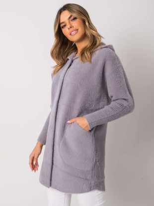 Palton gri din alpaca cu glugă