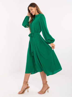 Rochie midi elegantă verde cu mâneci lungi