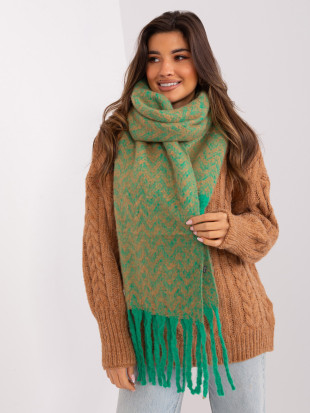 Șal damă verde-camel cu model geometric
