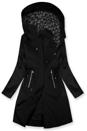 Parka lungă cu imprimeu în glugă neagră