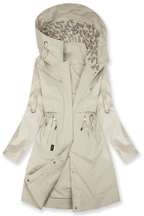 Parka lungă cu imprimeu în glugă ecru