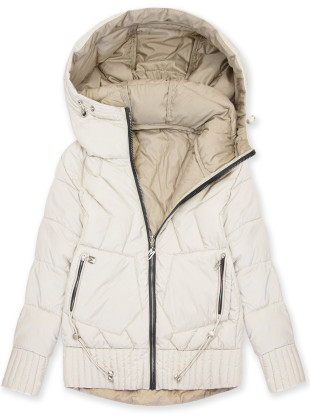 Geacă de damă reversibilă cu glugă ecru/bej