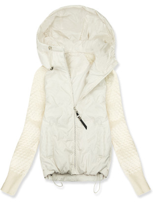 Geacă de tranziție pentru damă cu mâneci tricotate ecru