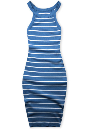 Rochie cu dungi albastru cobalt cu bretele